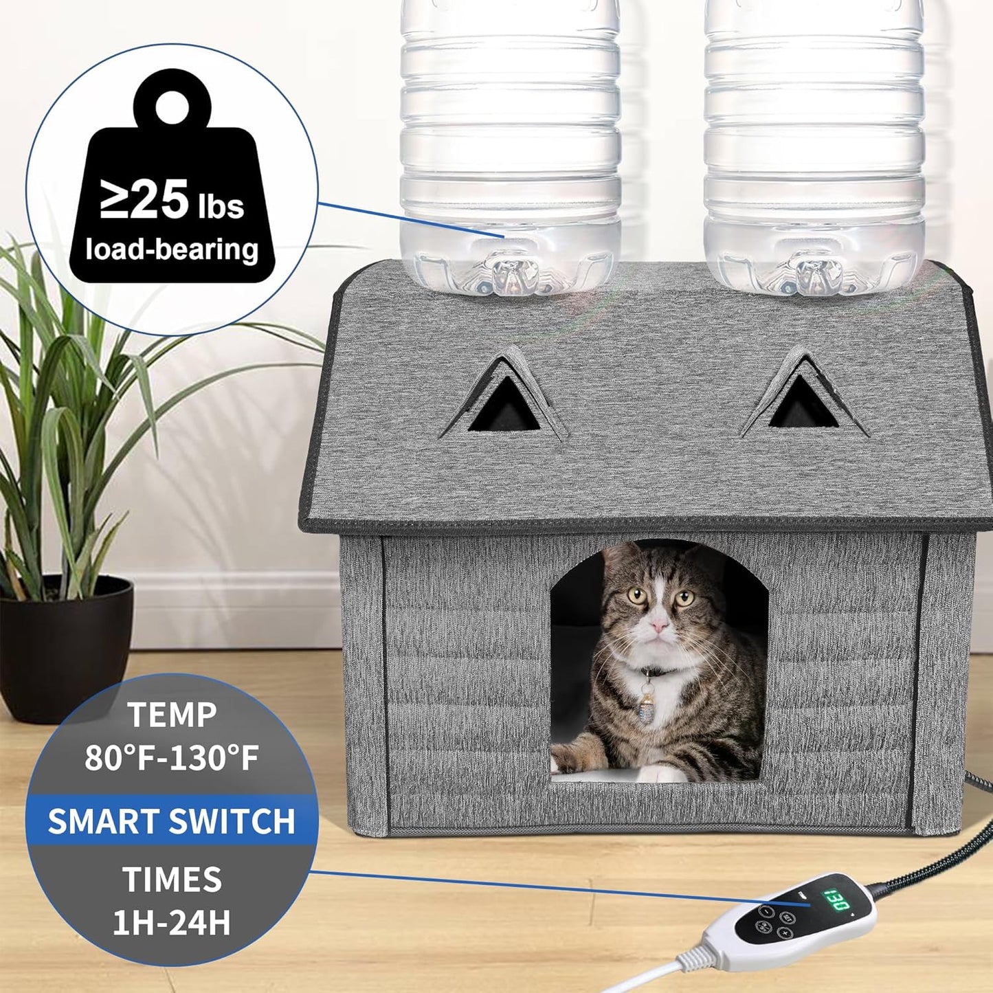 Heated Cat House – Indoor & Outdoor Foldable Shelter with Smart Thermostat & Waterproof Design | Includes Cozy Windows & Heating Pads for Cats & Puppies